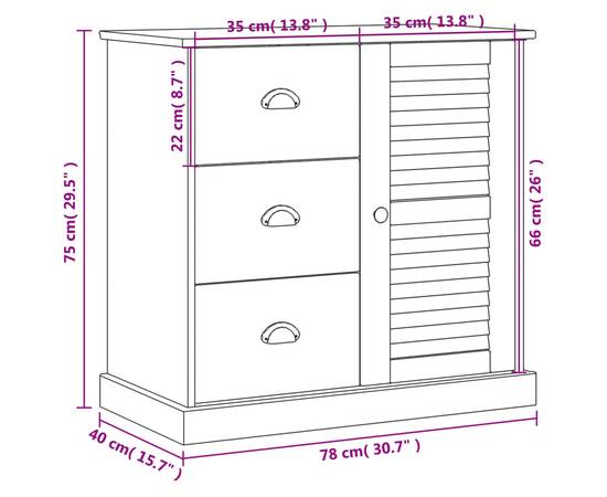 Servantă cu sertare vigo, 78x40x75 cm, alb, lemn masiv de pin, 8 image
