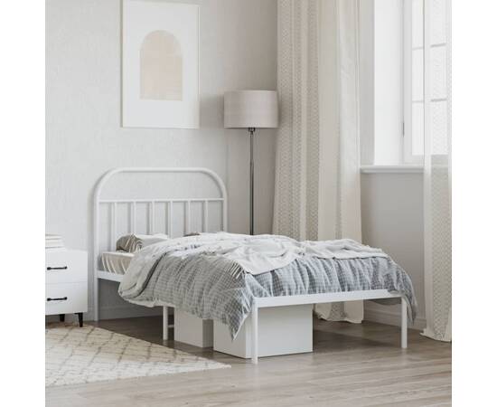 Cadru de pat din metal cu tăblie, alb, 107x203 cm, 3 image