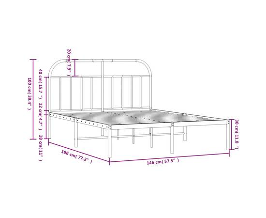 Cadru de pat metalic cu tăblie, alb, 140x190 cm, 10 image