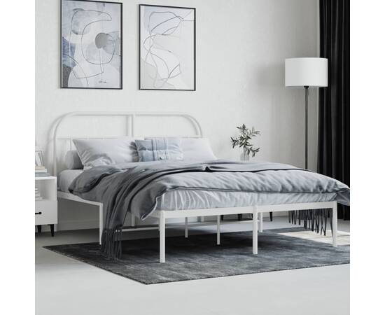 Cadru de pat metalic cu tăblie, alb, 140x190 cm, 3 image