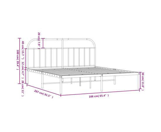 Cadru de pat metalic cu tăblie, alb, 160x200 cm, 10 image
