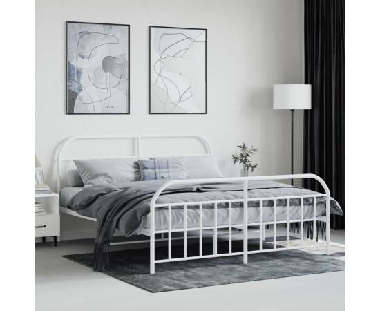 Cadru de pat metalic cu tăblie, alb, 160x200 cm, 3 image