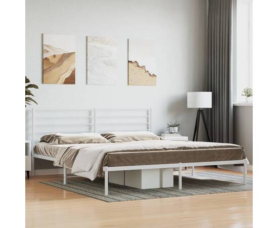 Cadru de pat metalic cu tăblie, alb, 180x200 cm