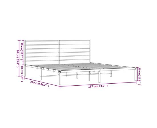Cadru de pat metalic cu tăblie, alb, 183x213 cm, 10 image