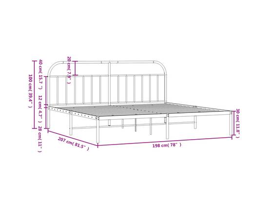 Cadru de pat metalic cu tăblie, alb, 193x203 cm, 10 image