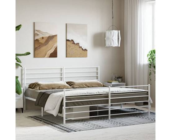 Cadru de pat metalic cu tăblie de cap/picioare, alb, 183x213 cm, 3 image