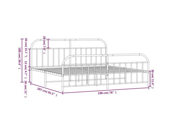 Cadru de pat metalic cu tăblie de cap/picioare, alb, 193x203 cm, 10 image