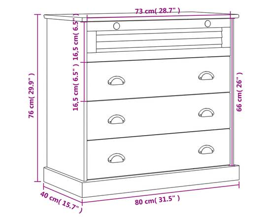 Comodă cu sertare vigo, alb, 80x40x76 cm, lemn masiv de pin, 8 image
