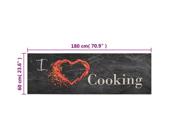 Covor de bucătărie lavabil cooking, negru, 60x180 cm, catifea, 5 image