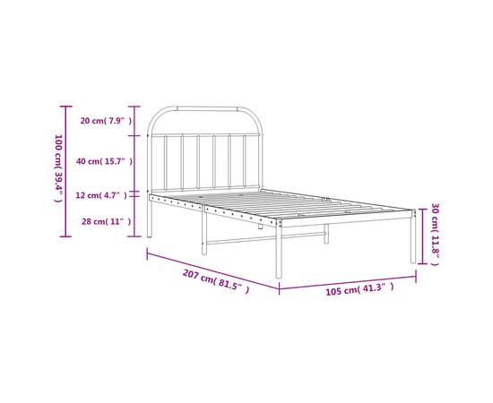 Cadru de pat din metal cu tăblie, alb, 100x200 cm, 10 image