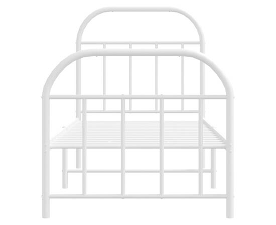 Cadru de pat metalic cu tăblie de cap/picioare, alb, 75x190 cm, 6 image