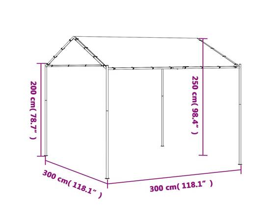 Cort pavilion, antracit, 3x3 m, oțel și material textil, 9 image