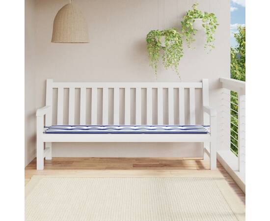 Pernă bancă de grădină, dungi albastru/alb, 200x50x3 cm, textil