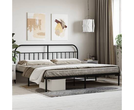 Cadru de pat metalic cu tăblie, negru, 200x200 cm