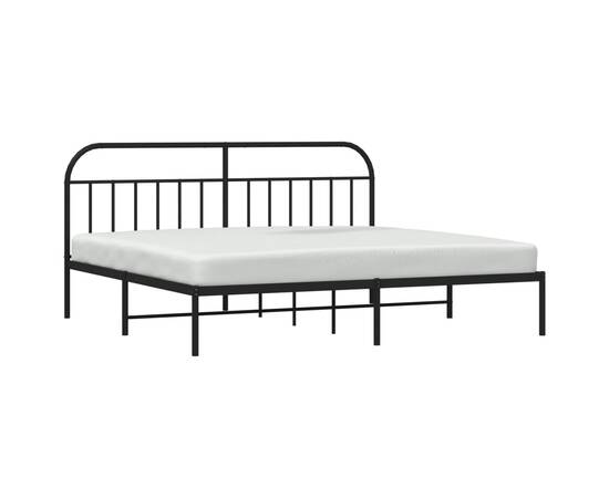 Cadru de pat metalic cu tăblie, negru, 200x200 cm, 4 image