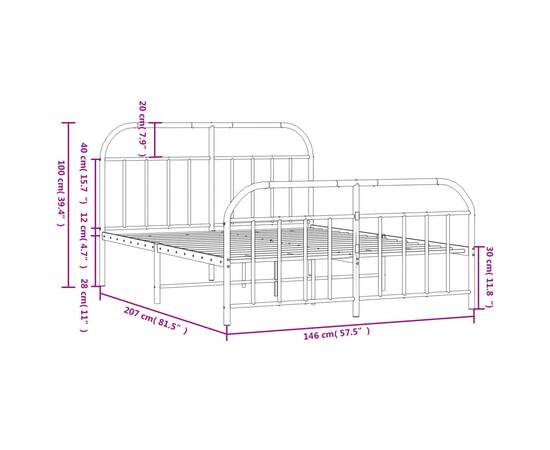 Cadru pat metalic cu tăblie de cap/picioare, negru, 140x200 cm, 10 image