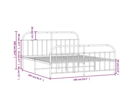 Cadru pat metalic cu tăblie de cap/picioare, negru, 160x200 cm, 10 image