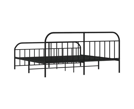 Cadru pat metalic cu tăblii de cap/picioare, negru, 200x200 cm, 8 image