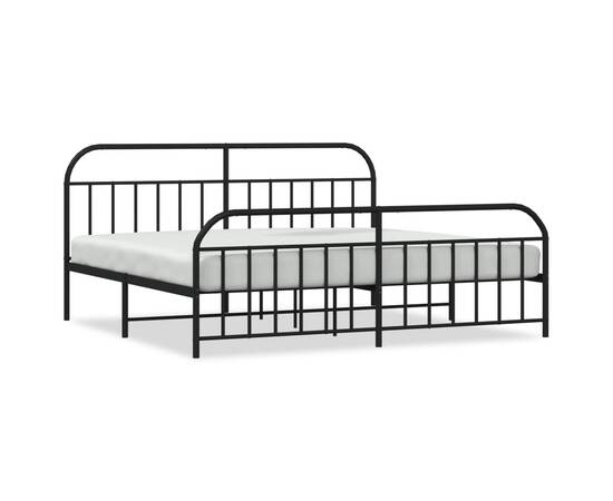 Cadru pat metalic cu tăblii de cap/picioare, negru, 200x200 cm, 2 image