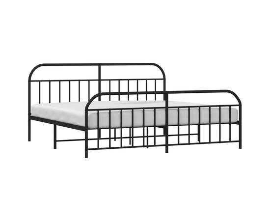 Cadru pat metalic cu tăblii de cap/picioare, negru, 200x200 cm, 4 image