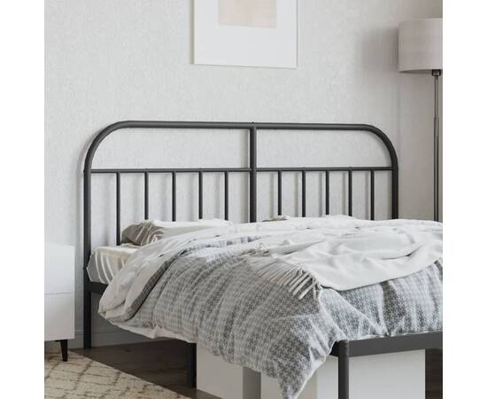 Tăblie de pat metalică, negru, 160 cm, 3 image
