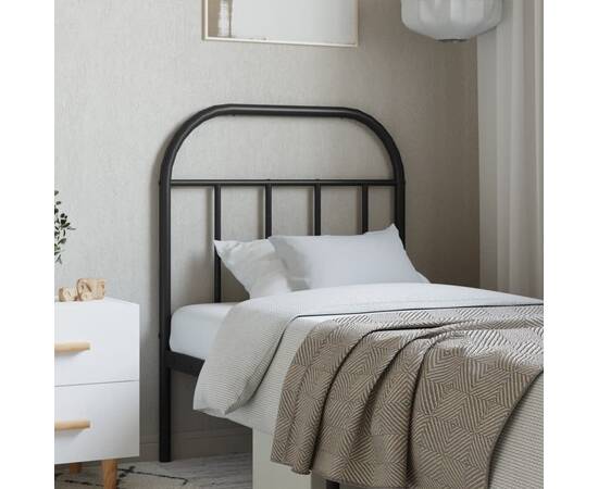 Tăblie de pat metalică, negru, 75 cm