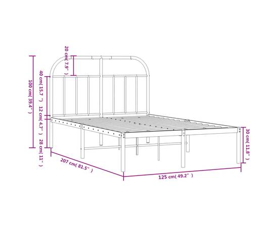 Cadru de pat metalic cu tăblie, negru, 120x200 cm, 10 image