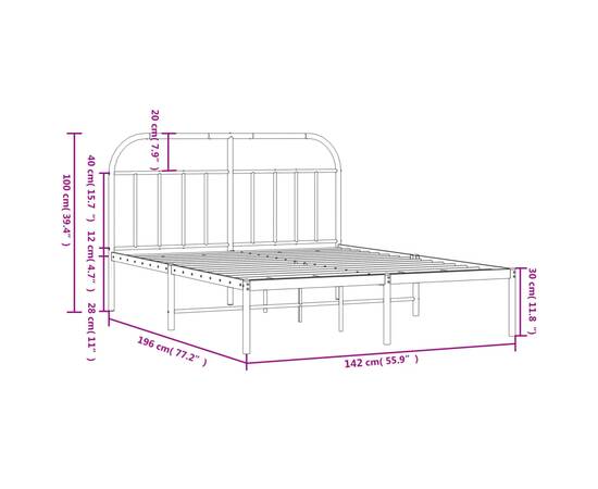 Cadru de pat metalic cu tăblie, negru, 135x190 cm, 10 image