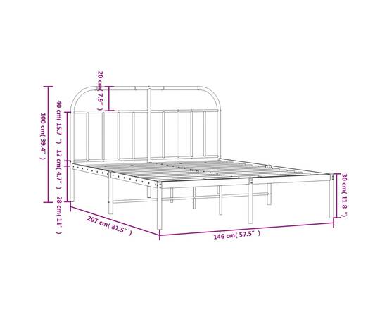 Cadru de pat metalic cu tăblie, negru, 140x200 cm, 10 image