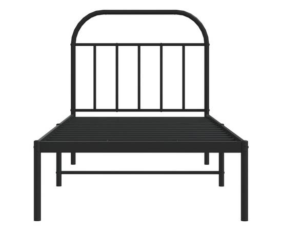 Cadru pat metalic cu tăblie, negru, 90x200 cm, 6 image