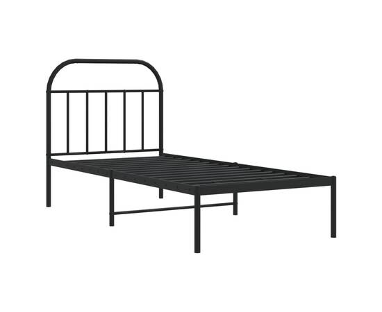 Cadru pat metalic cu tăblie, negru, 90x200 cm, 5 image