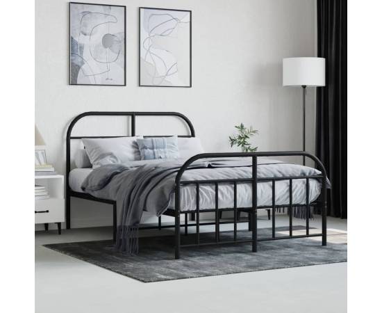 Cadru pat metalic cu tăblie de cap/picioare, negru, 120x190 cm, 3 image