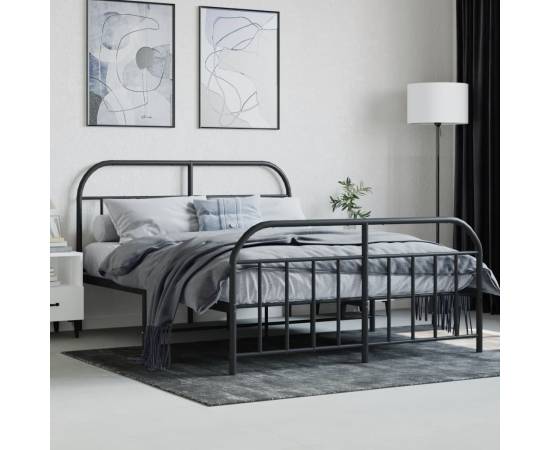 Cadru pat metalic cu tăblie de cap/picioare, negru, 135x190 cm, 3 image
