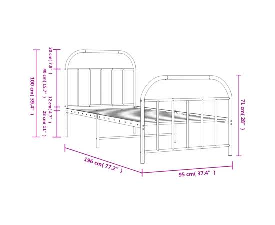 Cadru pat metalic cu tăblii de cap/picioare, negru, 90x190 cm, 10 image