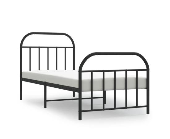 Cadru pat metalic cu tăblii de cap/picioare, negru, 90x200 cm, 2 image