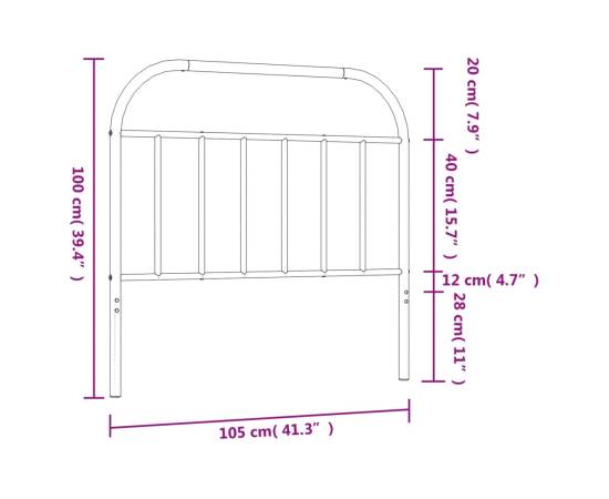 Tăblie de pat metalică, negru, 100 cm, 7 image