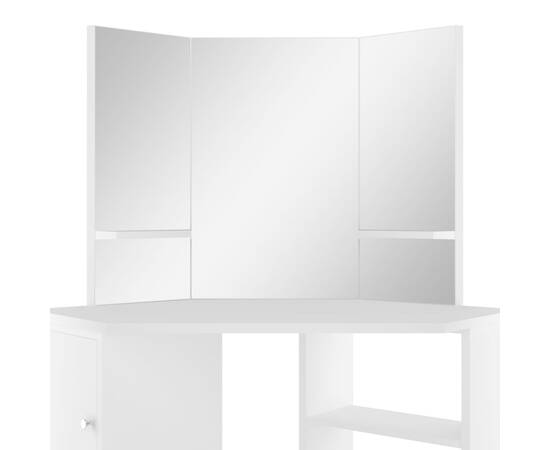 Masă de toaletă colțar, masă pentru machiaj și cosmetice, alb, 7 image