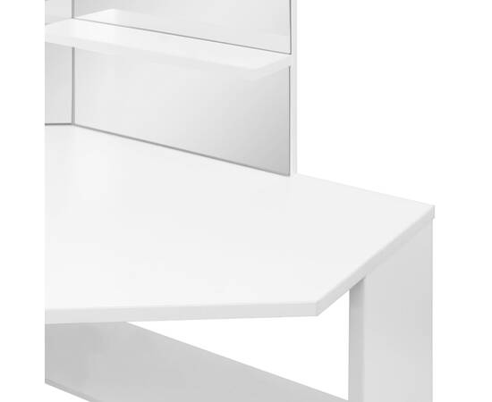 Masă de toaletă colțar, masă pentru machiaj și cosmetice, alb, 9 image