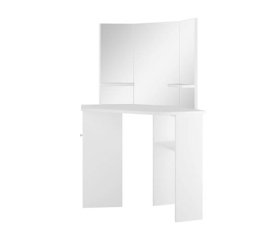 Masă de toaletă colțar, masă pentru machiaj și cosmetice, alb, 4 image