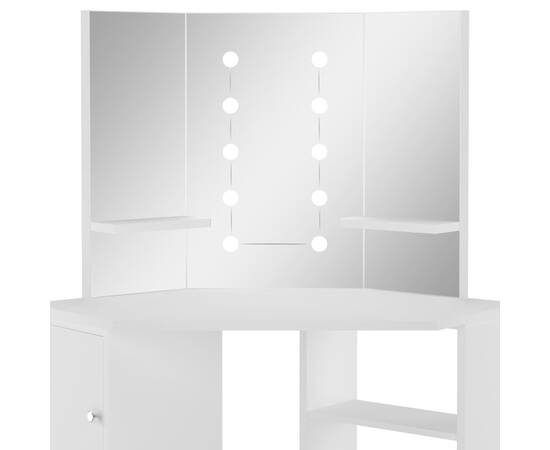 Masă pentru machiaj de colț cu lumini led, alb, 8 image