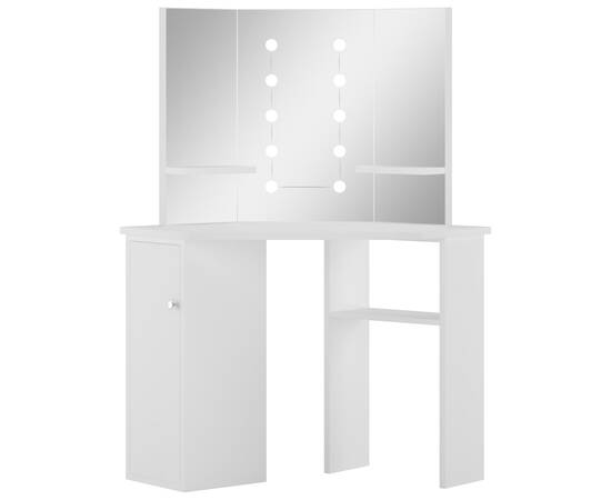 Masă pentru machiaj de colț cu lumini led, alb, 2 image