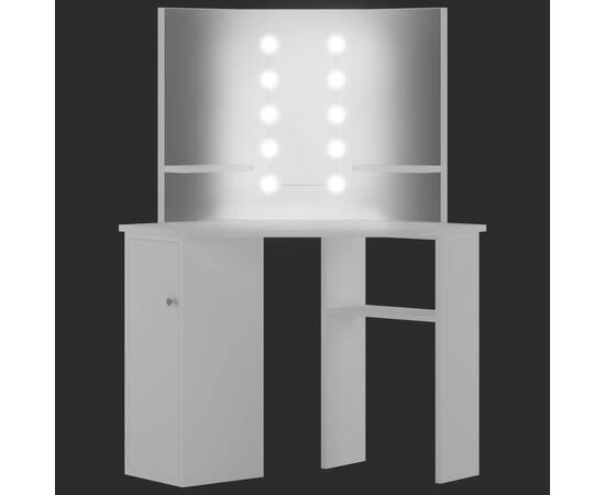 Masă pentru machiaj de colț cu lumini led, alb, 3 image