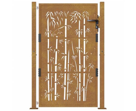 Poartă pentru grădină, 105x155 cm, oțel corten, model bambus, 4 image