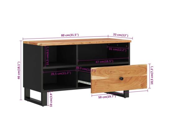 Comodă tv, 80x33x46 cm, lemn masiv de acacia & lemn compozit, 11 image