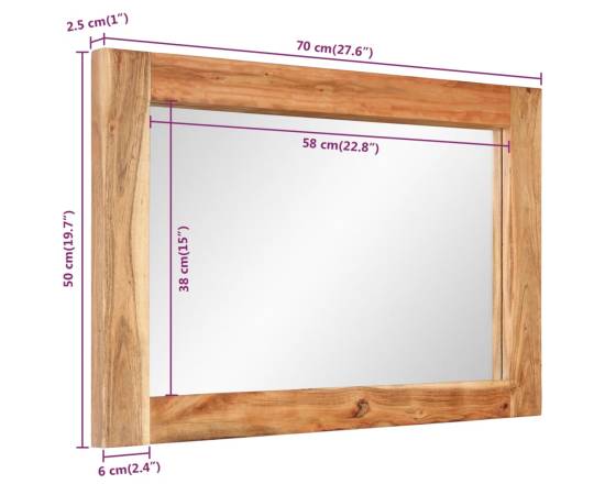 Oglindă, 70x50 cm, lemn masiv de acacia și sticlă, 9 image