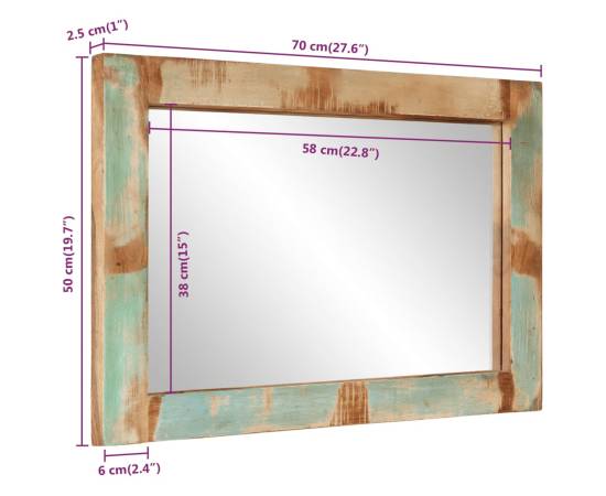 Oglindă, 70x50 cm, lemn masiv reciclat și sticlă, 9 image