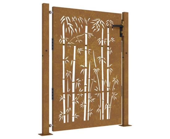 Poartă pentru grădină, 105x155 cm, oțel corten, model bambus, 2 image