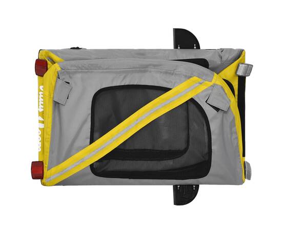 Remorcă bicicletă pentru câini galben&gri țesătură oxford&fier, 7 image