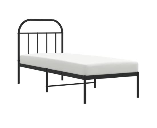 Cadru de pat metalic cu tăblie, negru, 75x190 cm, 4 image