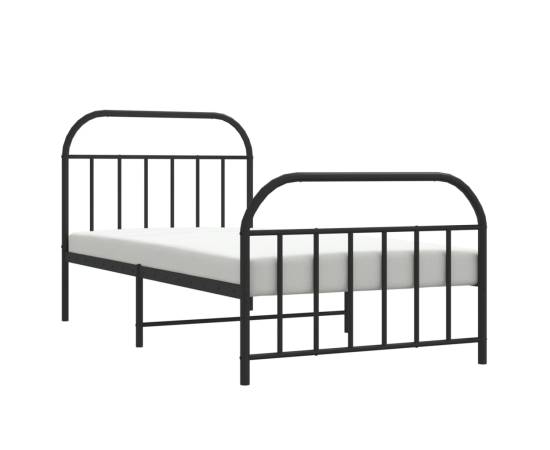 Cadru pat metalic cu tăblii de cap/picioare, negru, 100x190 cm, 4 image
